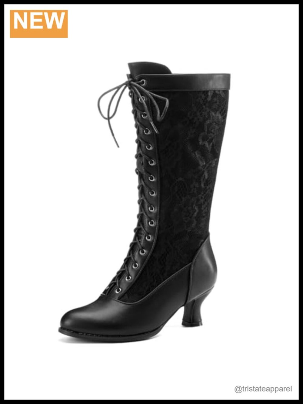 Women Knee High Victorian Boots Lace Up Block Heel